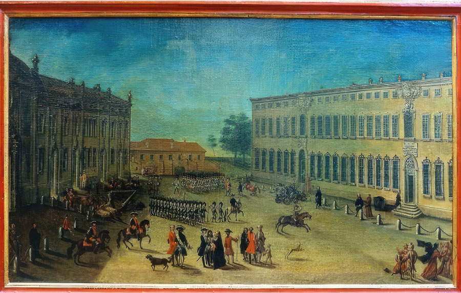 Pittore modenese, Piazza Sant'Agostino a Modena, 1762-1764, olio su tela, Modena, Museo Civico